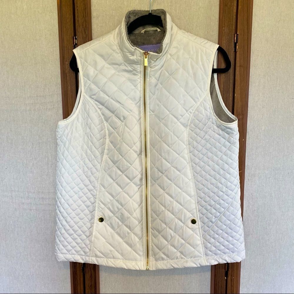 Laura Scott (L) White Faux Fur Lined Puffer Vest